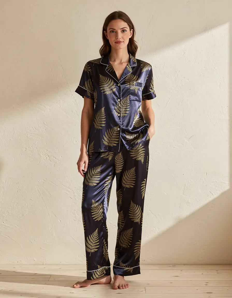 Midnight Fern Satin Pyjama Set