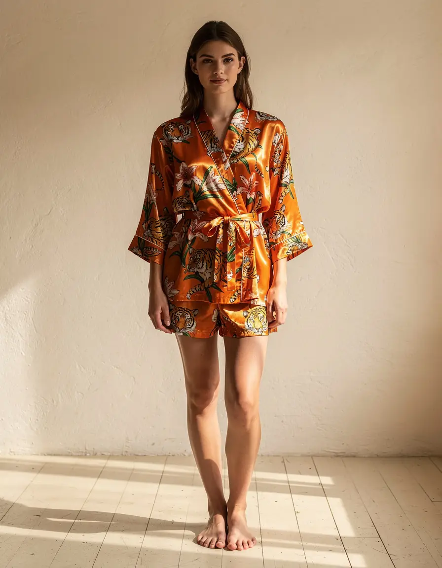 Tiger Lily Satin Robe