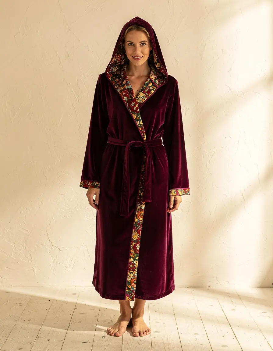 Plum Velvet Hooded Robe